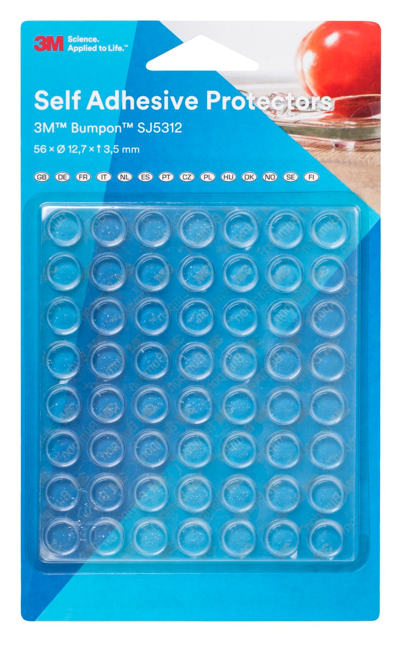 3M™ Bumpon™ SJ5312Bl Elastic Buffer Minipack, Transparent, 56 Pieces, 12.7 x 3.5 mm, 18 Pack/Case