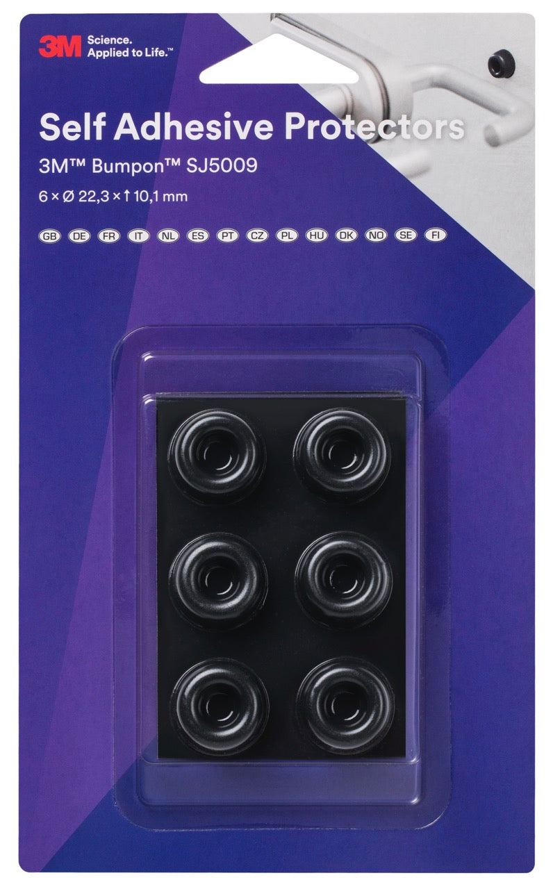 3M™ Bumpon™ Sj5009Bl Elastic Buffer Mini-Pack, Black, 6 Pieces, 22.3 x 10.1 mm