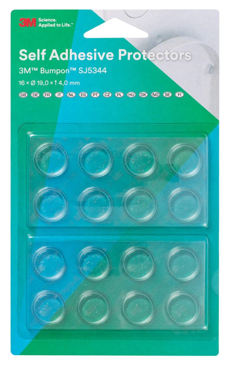 3M™ Bumpon™ Sj5344Bl Elastic Buffer Mini-Pack, Transparent, 16 Pieces, 19.1 x 4.1 mm