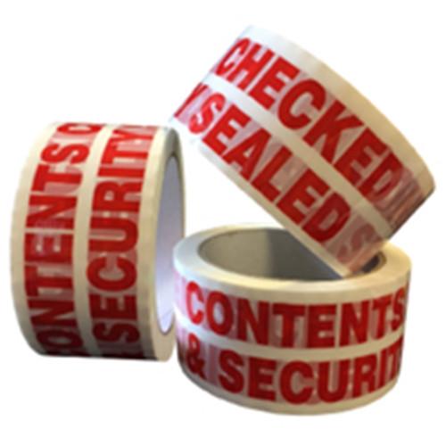 PP2 Contents Checked & Security Sealed Pre Printed Packaging Tape 48mm x 66m
